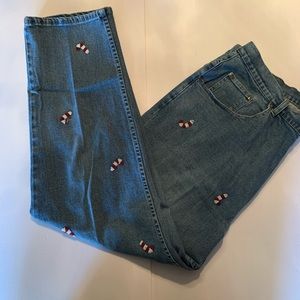 Vintage candy cane beaded jeans.
